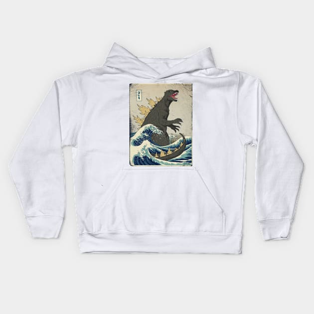 kaiju and wave Kids Hoodie by HenryHenry